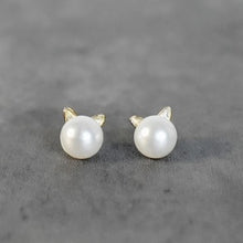 Load image into Gallery viewer, Cat Ear Pearl Stud Earrings
